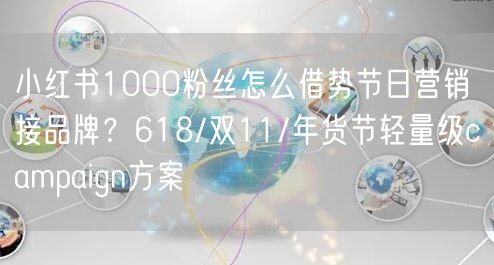 小红书1000粉丝怎么借势节日营销接品牌？618/双11/年货节轻量级campa