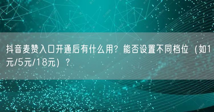 抖音麦赞入口开通后有什么用？能否设置不同档位（如1元/5元/18元）？
