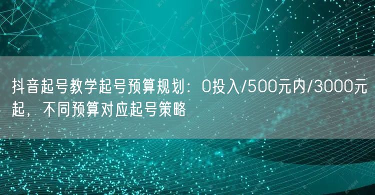 抖音起号教学起号预算规划：0投入/500元内/3000元起，不同预算对应起号策略